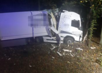 Groźny wypadek na DK12! Samochód ciężarowy wpadł do rowu