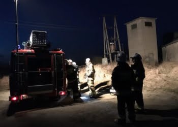 Zerwana linia energetyczna wywołała pożar. W akcji strażacy z dwóch jednostek