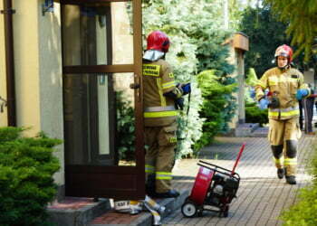 Pożar mieszkania w Lesznie. Lokatorkę wyprowadzili strażacy (FOTO)