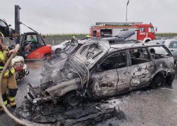 Pożar samochodów na złomowisku w Lasocicach