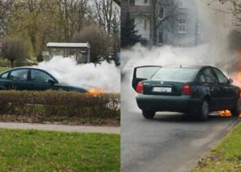 Pożar samochodu na ulicy Śniadeckich